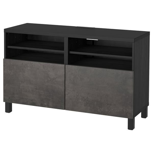 BESTÅ TV bench with doors, black-brown Kallviken/Stubbarp/dark grey concrete effect, 120x42x74 cm