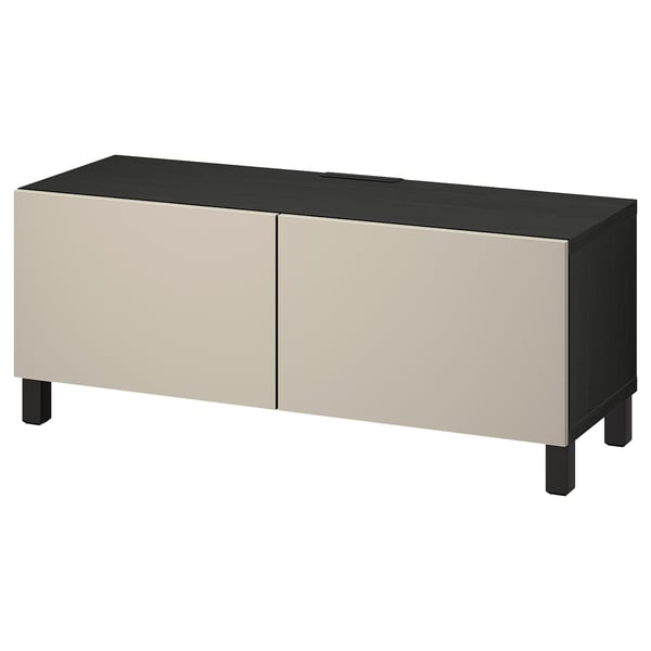 BESTÅ TV bench with doors, black-brown/Lappviken/Stubbarp light grey/beige, 120x42x48 cm