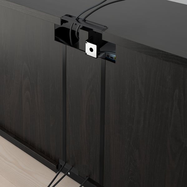 BESTÅ TV bench with doors, black-brown/Selsviken/Nannarp high-gloss/beige, 120x42x74 cm