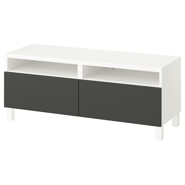 Ikea BESTÅ - TV bench with drawers, white/Lappviken/Stubbarp dark grey, 120x42x48 cm