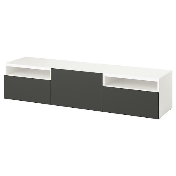 Ikea BESTÅ - TV bench with drawers and door, white/Lappviken dark grey, 180x42x39 cm