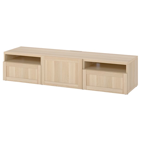 BESTÅ TV bench with drawers and door, white stained oak effect/Hanviken white stained oak effect, 180x42x39 cm