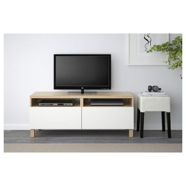 Ikea BESTÅ - TV bench with drawers, white stained oak effect/Lappviken white, 120x42x48 cm