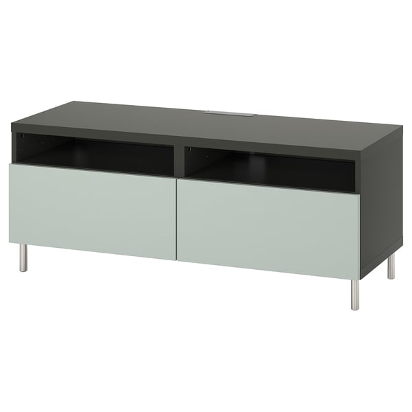 BESTÅ TV bench with drawers, dark grey/Hjortviken/Ösarp pale grey-green, 120x42x48 cm