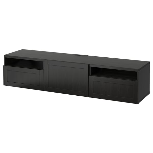 BESTÅ TV bench, black-brown/Hanviken black-brown, 180x42x39 cm