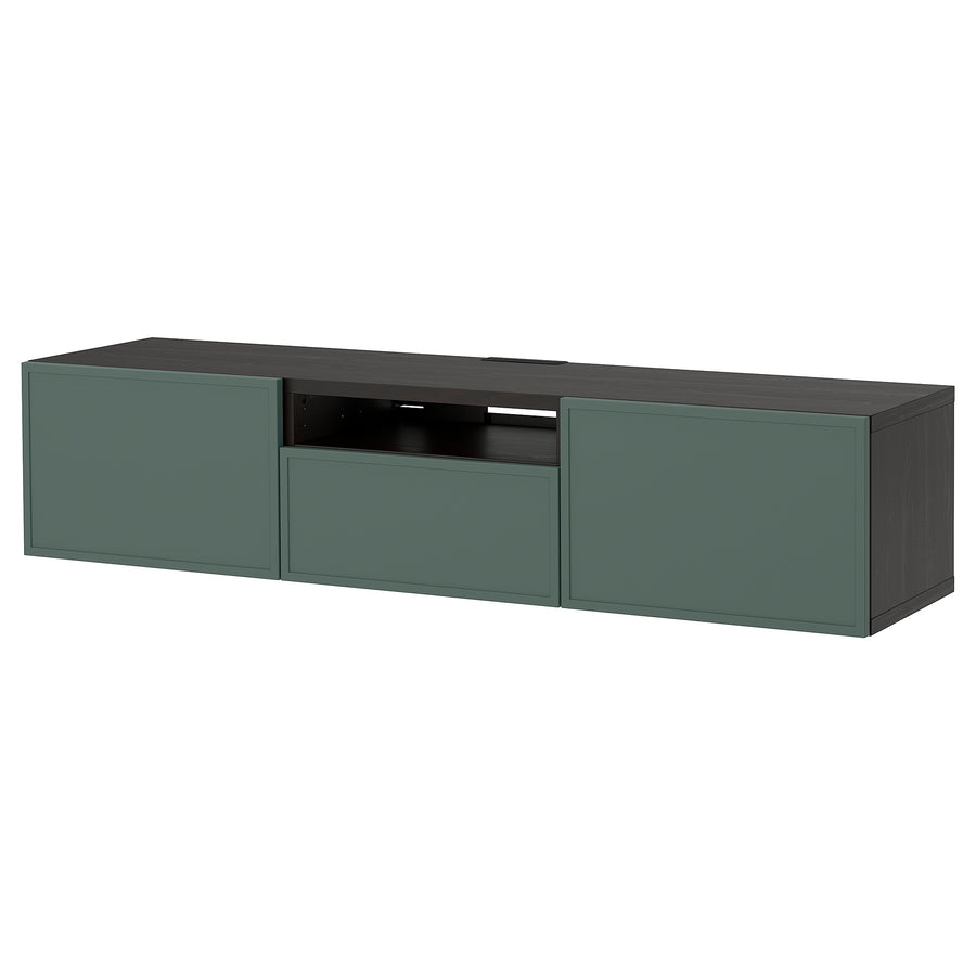 BESTÅ TV bench, black-brown/Krukmakare dark grey-green, 180x42x39 cm