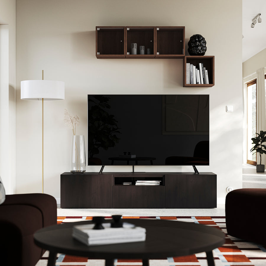 BESTÅ TV bench, black-brown/Lappviken black-brown, 180x42x39 cm