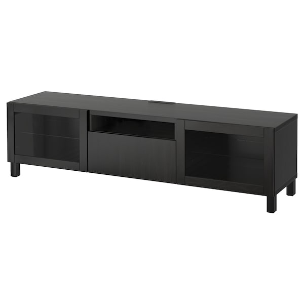 BESTÅ TV bench, white Sindvik/Lappviken/Stubbarp dark grey, 180x42x48 cm