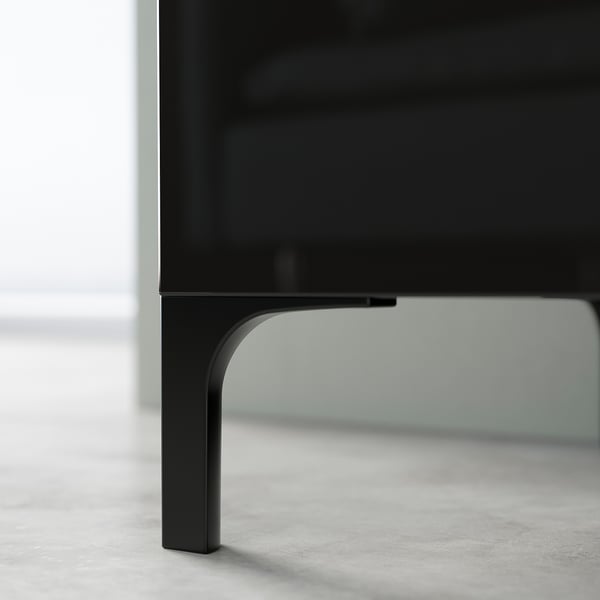 BESTÅ TV bench, black-brown/Selsviken/Nannarp high-gloss/black clear glass, 180x42x48 cm