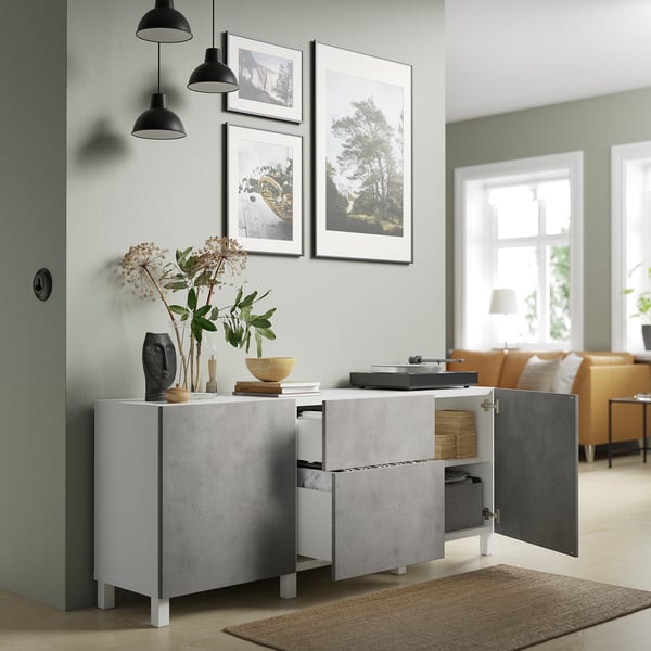 BESTÅ storage combination with drawers, white Kallviken/light grey concrete effect, 180x42x74 cm