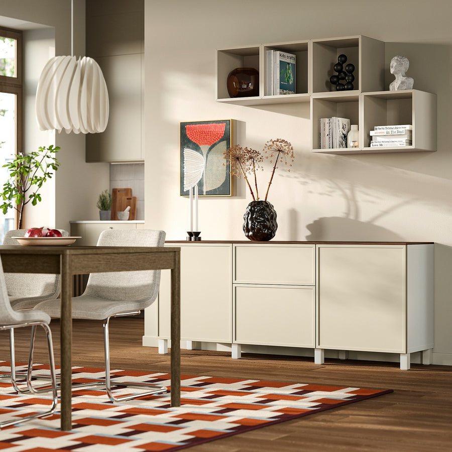 BESTÅ storage combination with drawers, white/Krukmakare beige, 180x42x75 cm