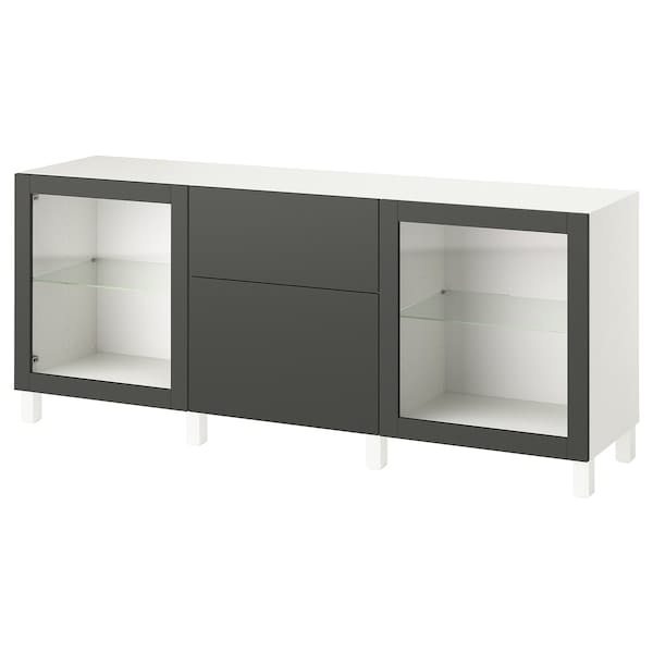 Ikea BESTÅ - Storage combination with drawers, white Lappviken/Sindvik/Stubbarp dark grey, 180x42x74 cm