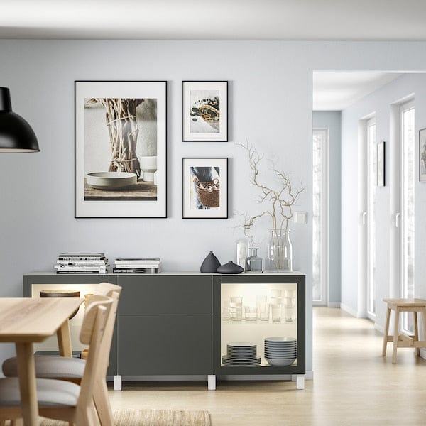 Ikea BESTÅ - Storage combination with drawers, white Lappviken/Sindvik/Stubbarp dark grey, 180x42x74 cm