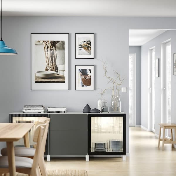Ikea BESTÅ - Storage combination with drawers, white Lappviken/Stubbarp/Fällsvik anthracite, 180x42x74 cm