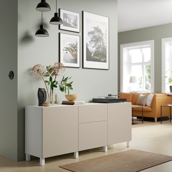 BESTÅ storage combination with drawers, white Lappviken/Stubbarp/light grey/beige, 180x42x74 cm