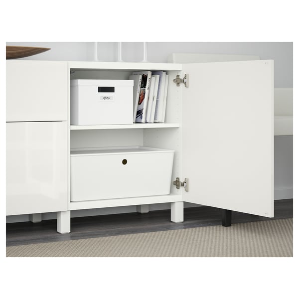 BESTÅ storage combination with drawers, white/Selsviken/Stubbarp high-gloss/white, 180x42x74 cm