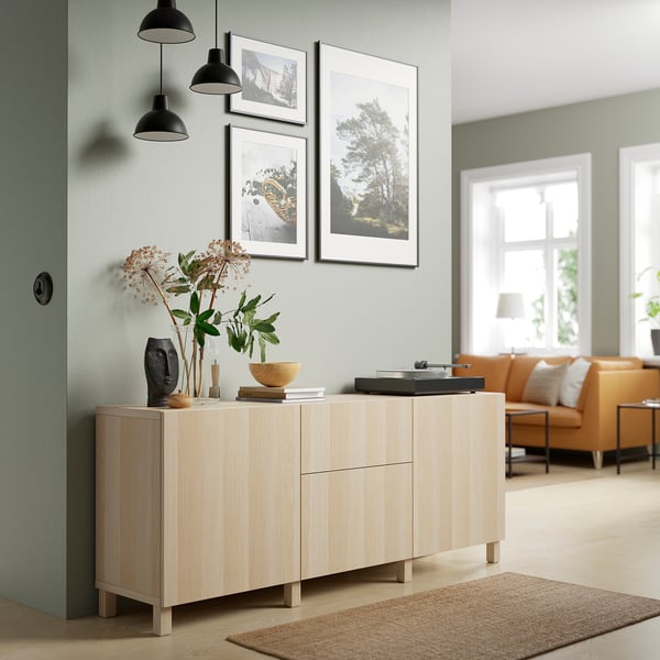 BESTÅ storage combination with drawers, white stained oak effect/Lappviken/Stubbarp white stained oak effect, 180x42x74 cm
