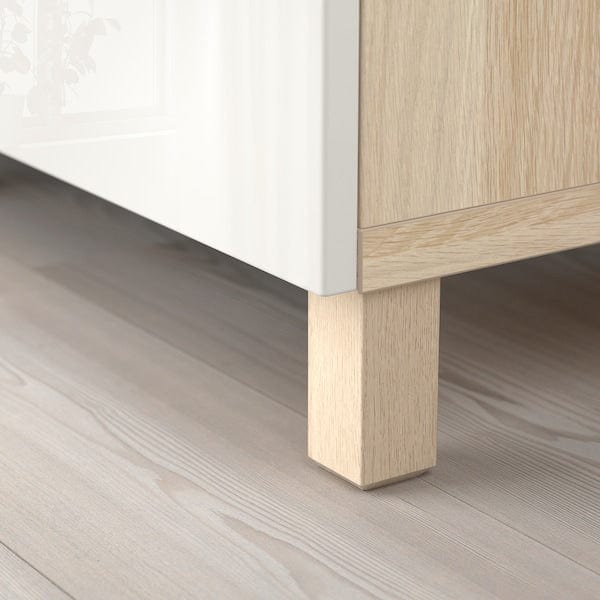 Ikea BESTÅ - Storage combination with drawers, white stained oak effect/Selsviken/Stubbarp high-gloss/white, 180x42x74 cm