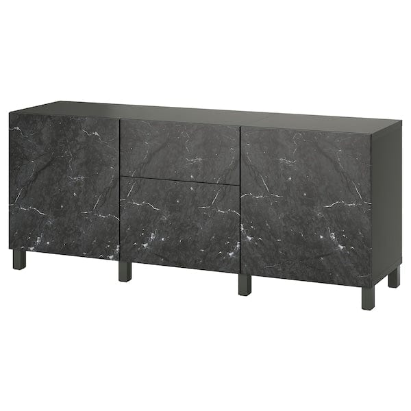 Ikea BESTÅ - Storage combination with drawers, dark grey/Bergsviken/Stubbarp black, 180x42x74 cm