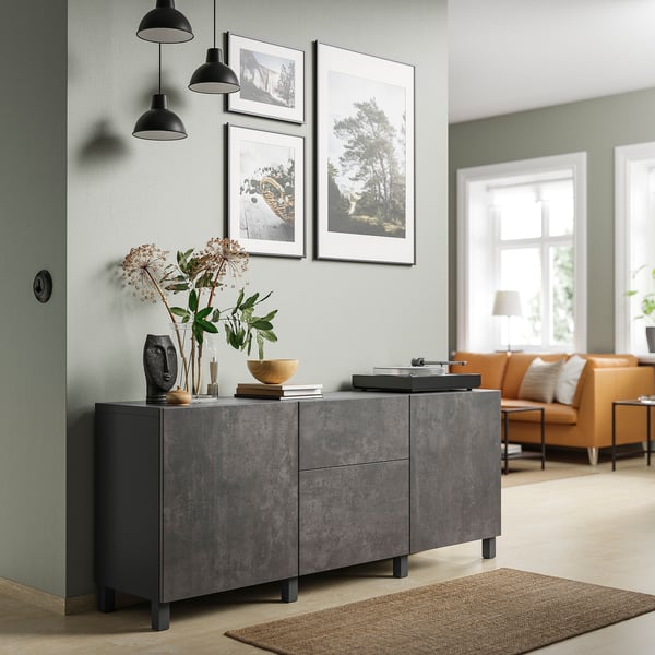 BESTÅ storage combination with drawers, dark grey/Kallviken/Stubbarp dark grey, 180x42x74 cm