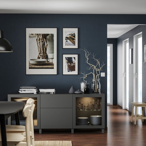 BESTÅ storage combination with drawers, dark grey Lappviken/Sindvik/Stubbarp dark grey, 180x42x74 cm
