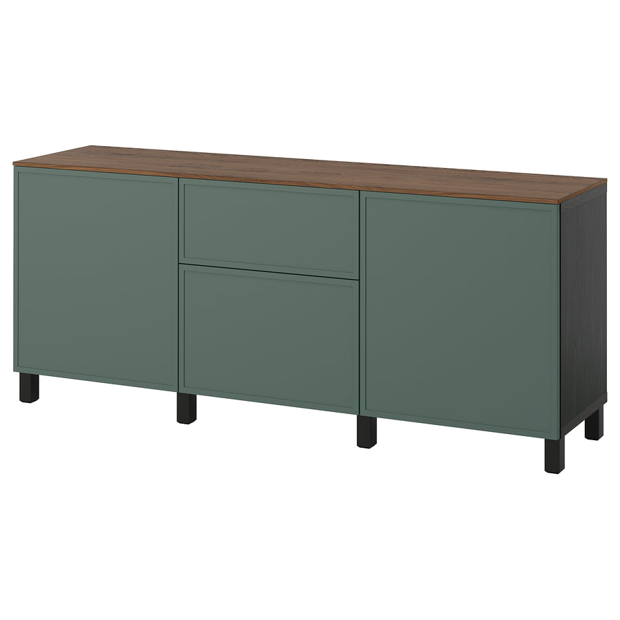 BESTÅ storage combination with drawers, black-brown Krukmakare/dark grey-green walnut effect, 180x42x75 cm