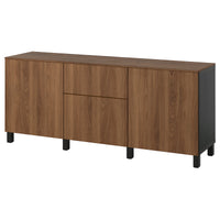 BESTÅ storage combination with drawers, black-brown/Lappviken/Stubbarp walnut effect, 180x42x75 cm
