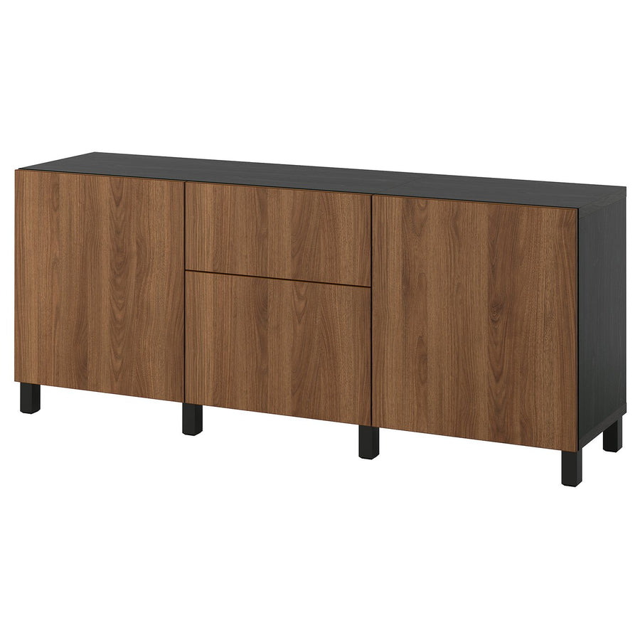 BESTÅ storage combination with drawers, black-brown/Lappviken/Stubbarp walnut effect, 180x42x74 cm