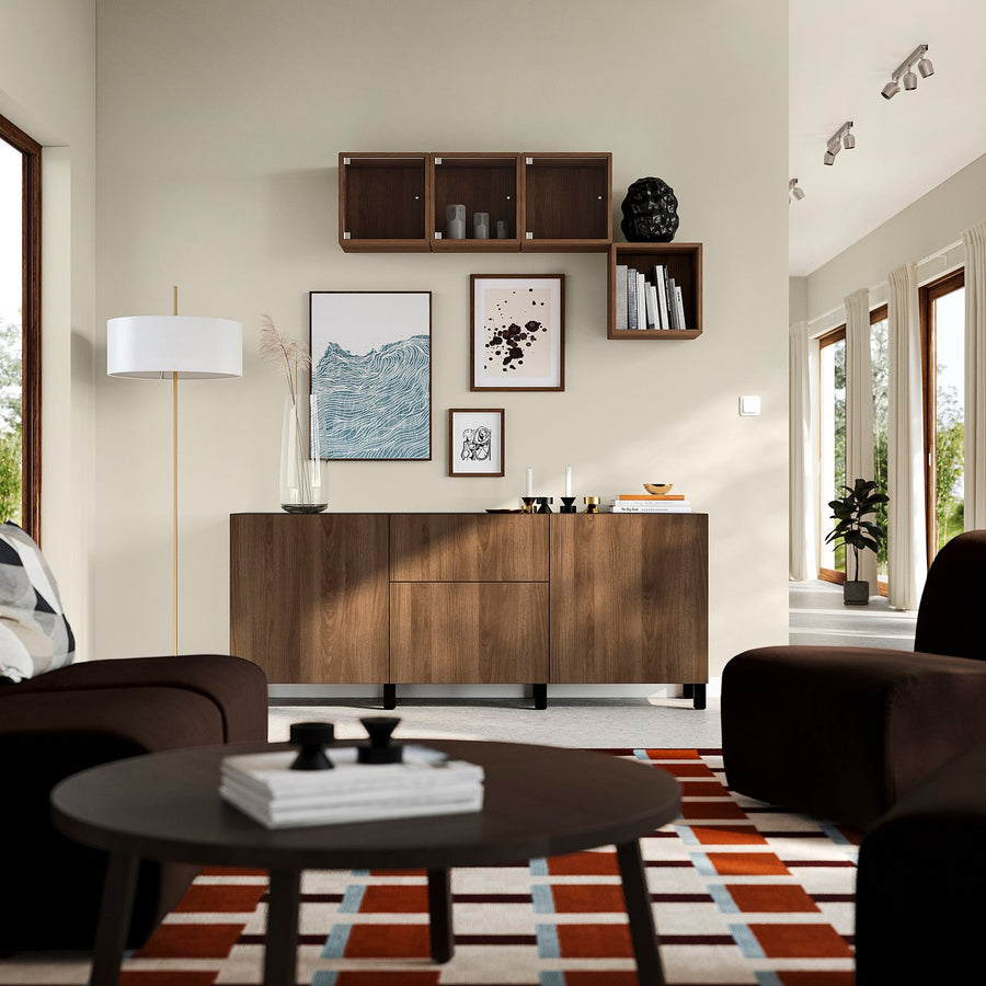 BESTÅ storage combination with drawers, black-brown/Lappviken/Stubbarp walnut effect, 180x42x74 cm