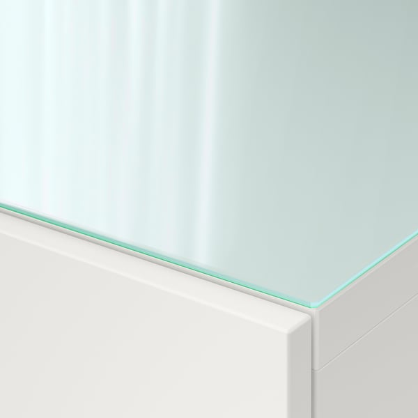 BESTÅ top panel for TV, glass white/light green, 120x40 cm
