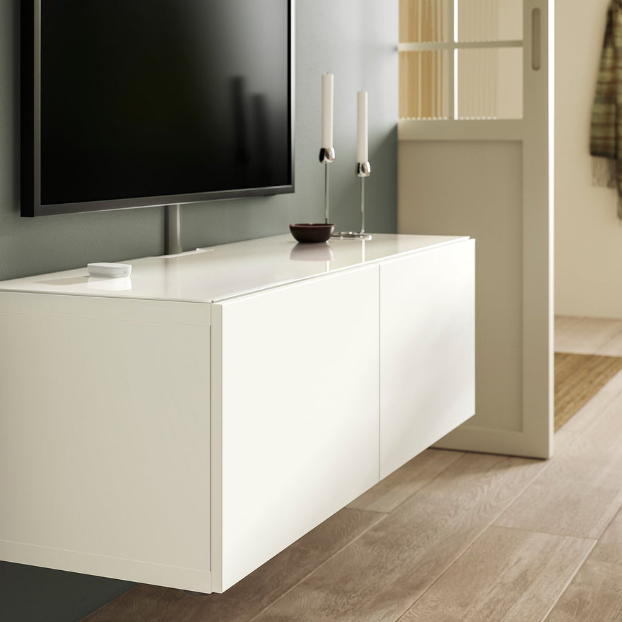 BESTÅ top panel for TV, glass/white, 120x40 cm