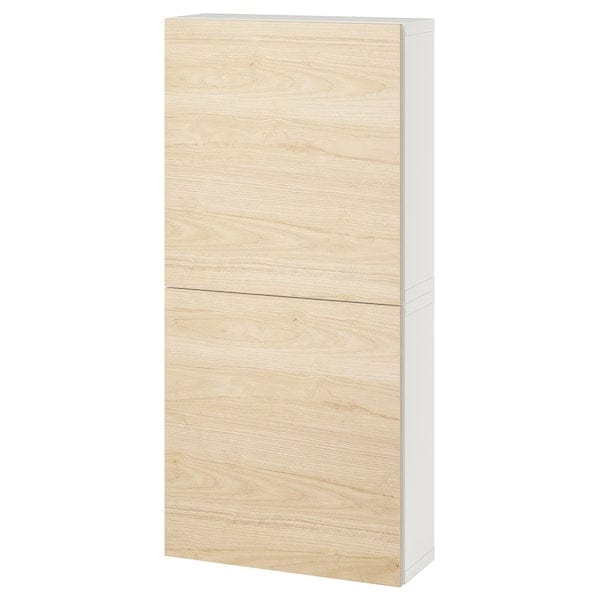 Ikea BESTÅ - Wall cabinet with 2 doors, white/Fänrik ash,60x22x128 cm
