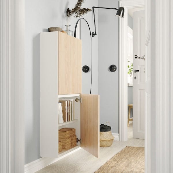 Ikea BESTÅ - Wall cabinet with 2 doors, white/Fänrik ash,60x22x128 cm