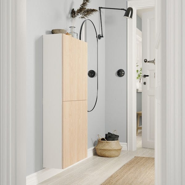 Ikea BESTÅ - Wall cabinet with 2 doors, white/Fänrik ash,60x22x128 cm