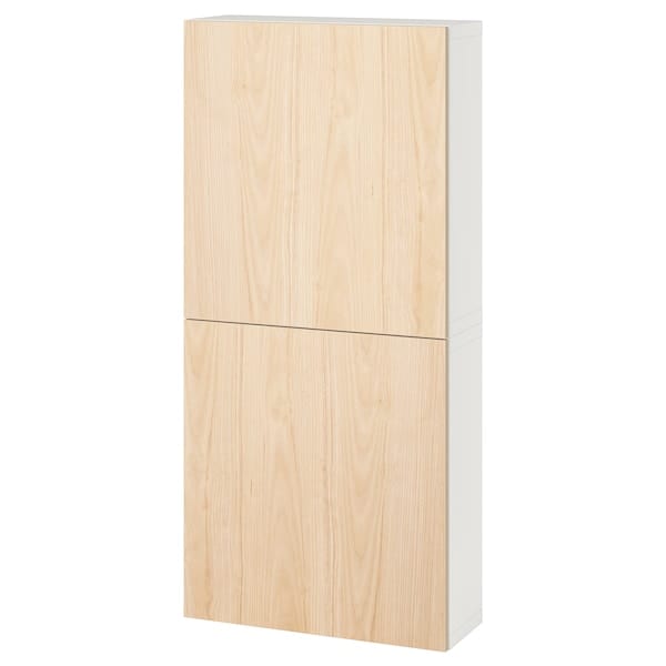 Ikea BESTÅ - Wall cabinet with 2 doors, white/Fänrik ash,60x22x128 cm