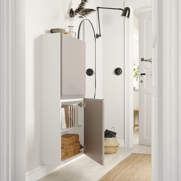 Ikea BESTÅ - Wall cabinet with 2 doors, white/Hammarsmed beige, 60x22x128 cm