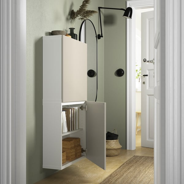 BESTÅ wall cabinet with 2 doors, white/Lappviken light grey-beige, 60x22x128 cm