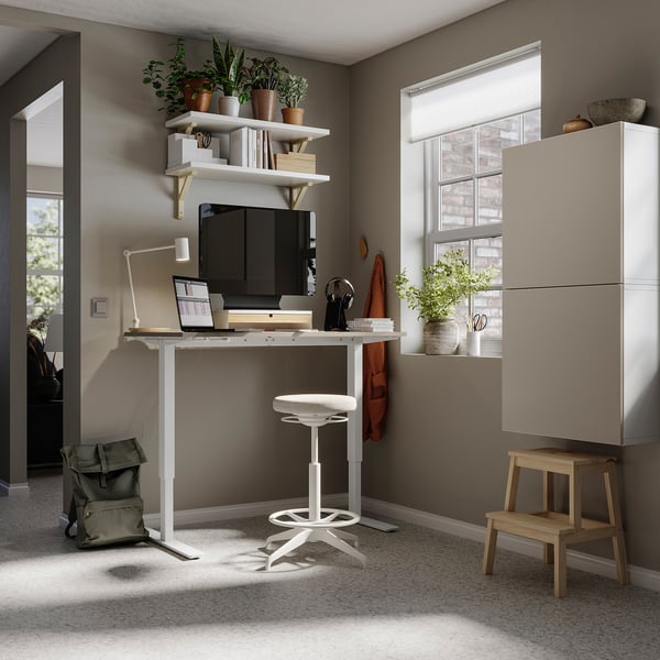 BESTÅ wall cabinet with 2 doors, white/Lappviken light grey-beige, 60x22x128 cm