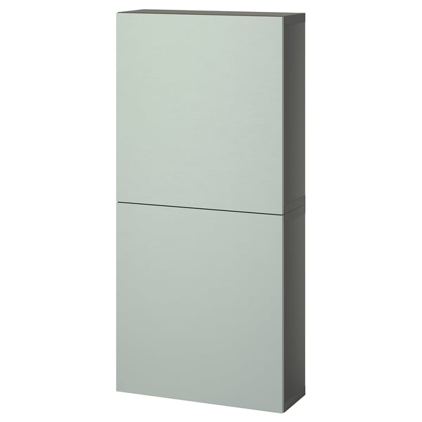 BESTÅ wall cabinet with 2 doors, dark grey/Hjortviken pale grey-green, 60x22x128 cm