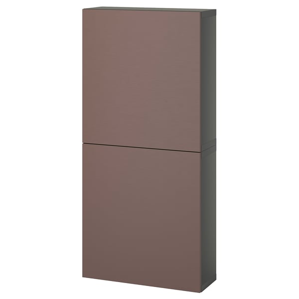 BESTÅ wall cabinet with 2 doors, dark grey/Hjortviken brown, 60x22x128 cm