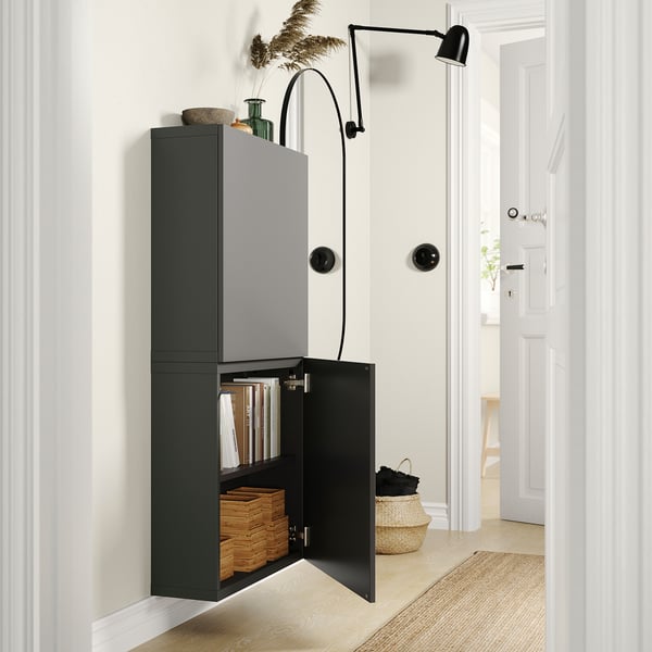 BESTÅ wall cabinet with 2 doors, dark grey/Lappviken dark grey, 60x22x128 cm