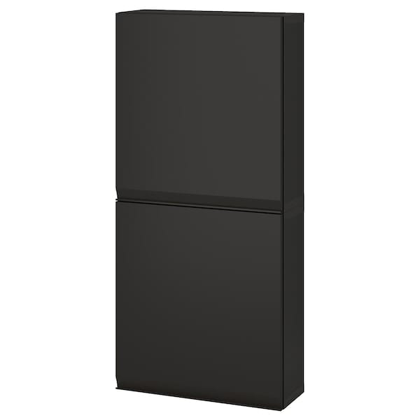 Ikea BESTÅ - Wall cabinet with 2 doors, black-brown/Hammarsmed anthracite, 60x22x128 cm