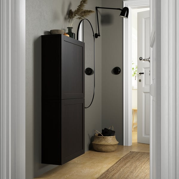 BESTÅ wall cabinet with 2 doors, black-brown/Hanviken black-brown, 60x22x128 cm