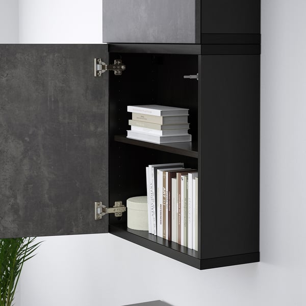BESTÅ wall cabinet with 2 doors, black-brown Kallviken/dark grey concrete effect, 60x22x128 cm