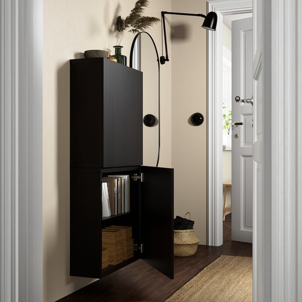 BESTÅ wall cabinet with 2 doors, black-brown/Lappviken black-brown, 60x22x128 cm