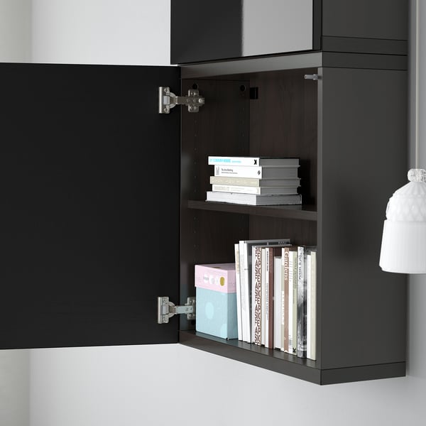 BESTÅ wall cabinet with 2 doors, black-brown/Selsviken high-gloss/black, 60x22x128 cm