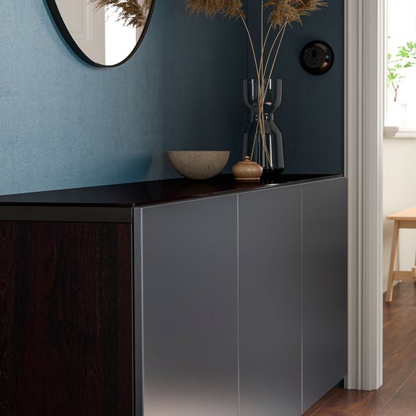 BESTÅ top panel, glass black, 180x40 cm