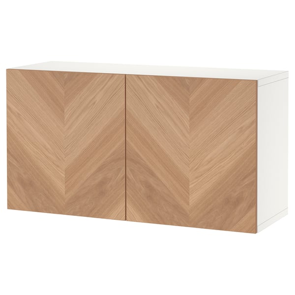 BESTÅ shelf unit with doors, white/Hedeviken oak veneer, 120x42x64 cm