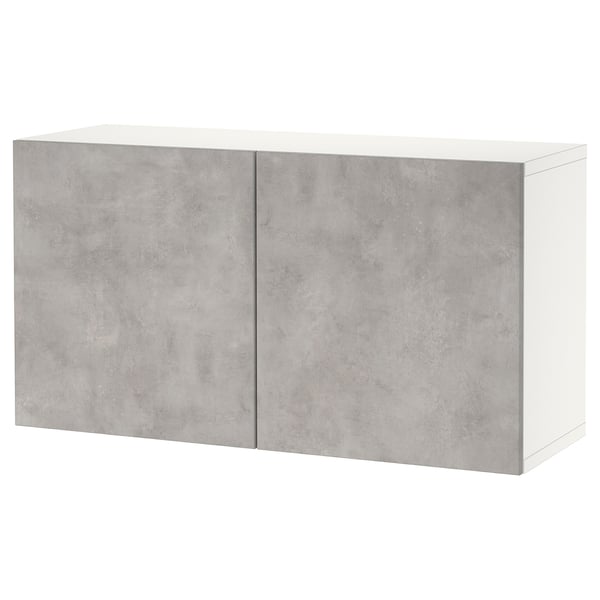 BESTÅ shelf unit with doors, white Kallviken/light grey concrete effect, 120x42x64 cm