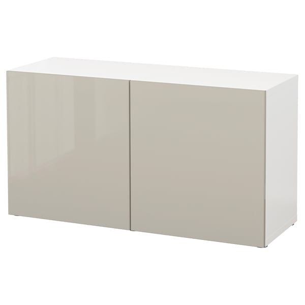 BESTÅ shelf unit with doors, white/Selsviken high-gloss/beige, 120x42x64 cm